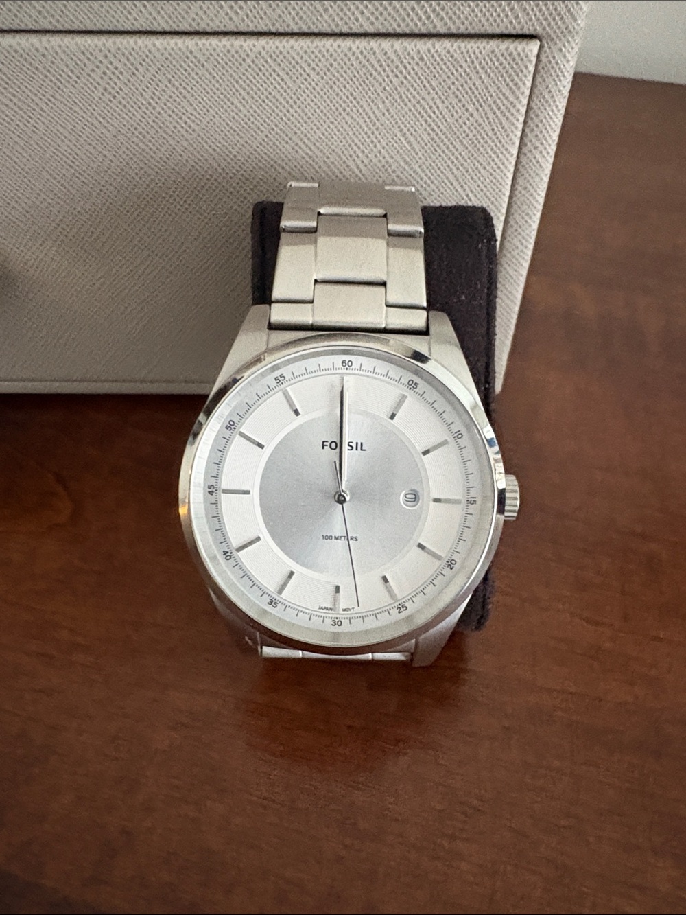 Fossil Men’s Silver Stainless Steel Bracelet Watch with White Dial